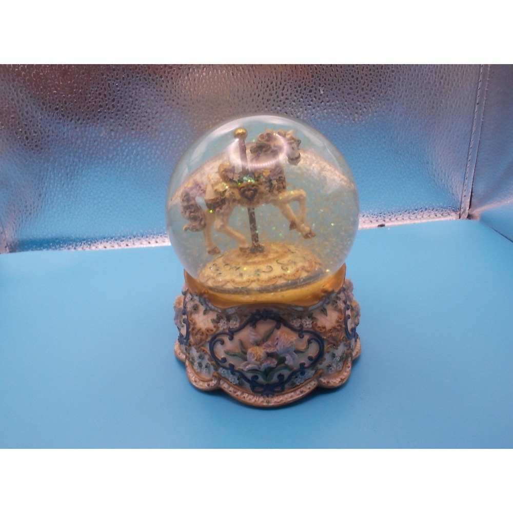 Vintage Carousel Horse Snow Globe Glitter Floral Base Decorative Repair Part